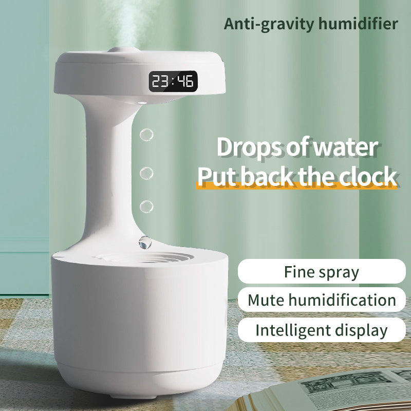 Anti-Gravity Humidifier With Clock | Water Drop Backflow Aroma