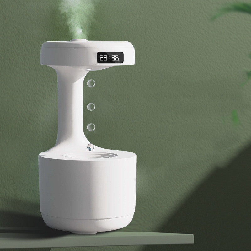 Anti-Gravity Humidifier With Clock | Water Drop Backflow Aroma