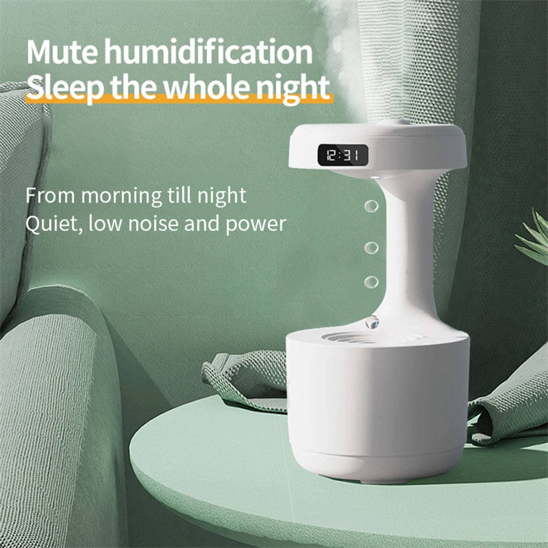 Anti-Gravity Humidifier With Clock | Water Drop Backflow Aroma